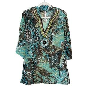 Ocean Breeze Sheer Beaded Blouse